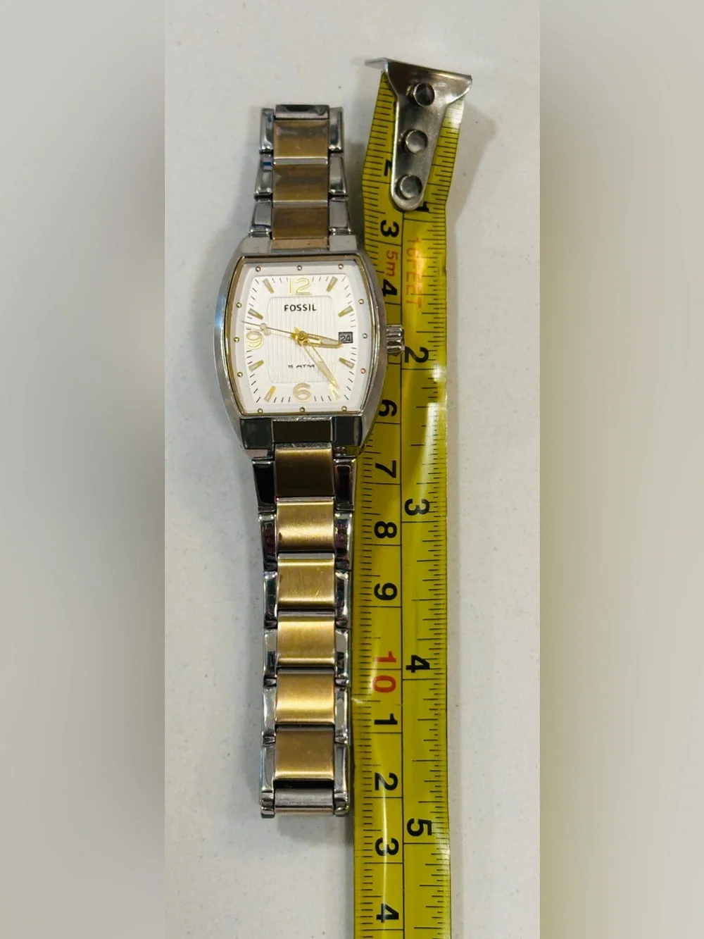 Two Tone Silver Gold Tonneau Date Watch Classic Stainless Steel Minimalist